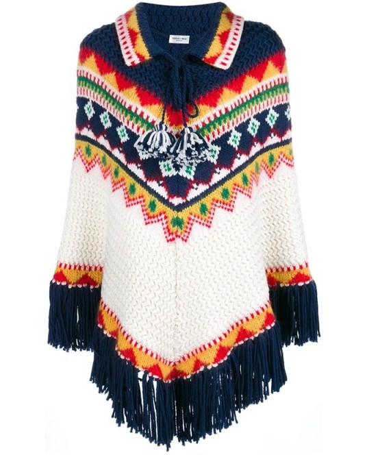 SAINT LAURENT Intarsia Knit Poncho. Multi-coloured ponchos | designer knitwear | knitted outerwear - flipped