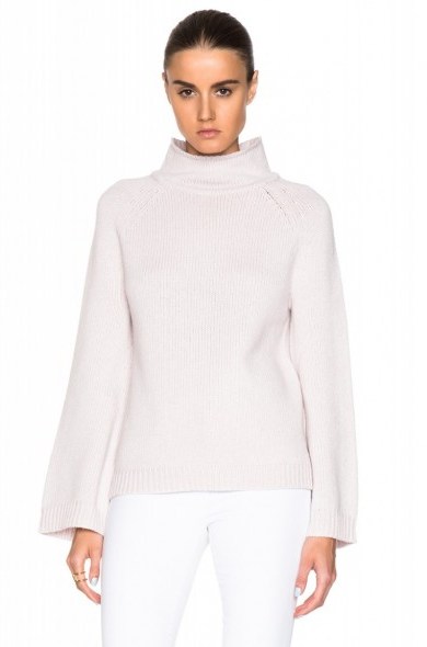 Effortless style…SALLY LAPOINTE CASHMERE TURTLENECK in petal. Designer knitwear | luxury sweaters | high neck jumpers | knitted fashion - flipped