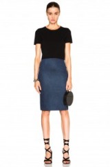 SALLY LAPOINTE ENHANCING STRETCH DENIM PENCIL SKIRT indigo. Designer fashion | dark denim skirts