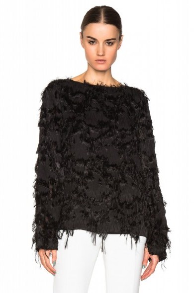 SALLY LAPOINTE TASSEL JACQUARD BLOUSE black. Casual chic | womens tops | luxury blouses | tassels - flipped
