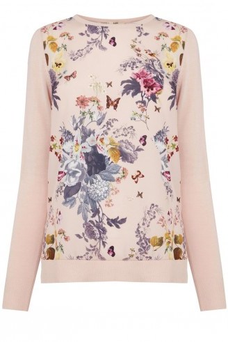 OASIS Savage Beauty Woven Front Top pink ~ flower printed tops ~ sweaters ~ butterflies ~ feminine jumpers ~ style - flipped