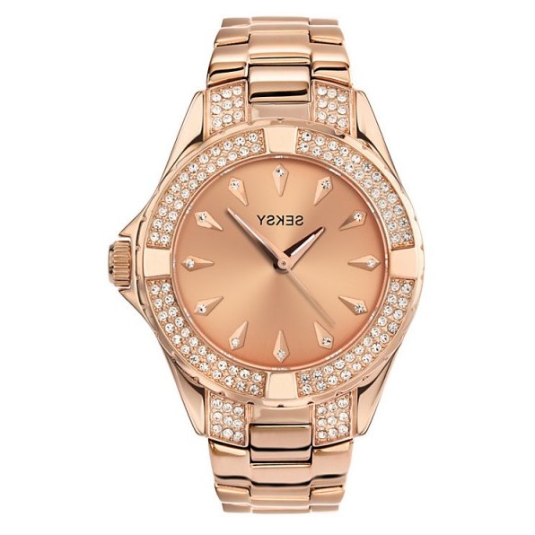 womens rose stone set bracelet watch #bling #blingwatches #crystalwatches #seksy #accessories #sekonda - flipped