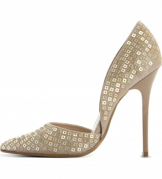 STEVE MADDEN Varcity sequin heeled courts gold – embellished court shoes – sequined pumps – designer high heels – pointed toe – occasion - flipped