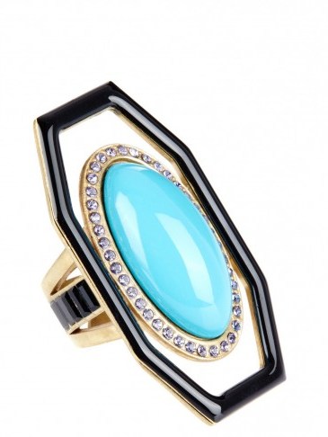 turquoise stone & crystal embellished ring ~ bling rings ~ make a statement ~ designer jewellery ~ ETRO - flipped