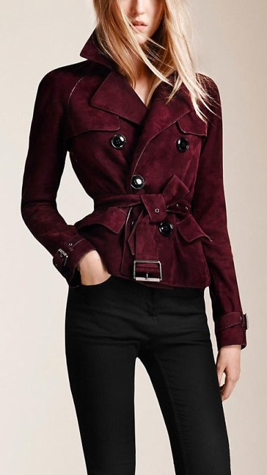 Suede trench jacket in elderberry ~ Burberry jackets ~ designer outerwear ~ casual luxe ~ chic style - flipped