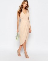 TFNC WEDDING Wrap Embellished Midi Dress – pale pink – nude occasion dresses – bridal – bridesmaid fashion