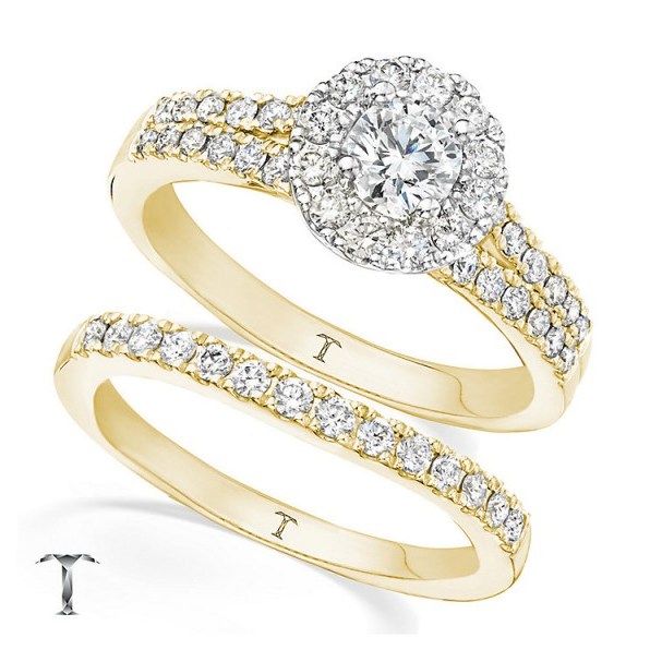 Tolkowsky 18ct gold 1ct round cut diamond bridal set ~ wedding & engagement rings ~ bling jewellery ~ jewels ~ make a statement - flipped
