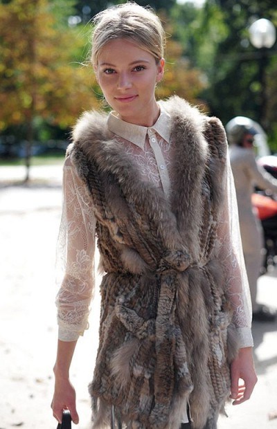 Love this look…faux fur gilet over a pretty sheer blouse – winter gilets – style – fashion - flipped