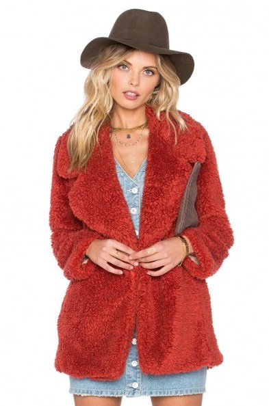 violet faux fur coat by tularosa in rust – winter coats – warm jackets – on-trend fashion - flipped
