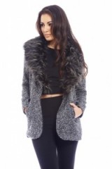 AX PARIS tweed fur collar jacket grey – winter jackets – faux fur