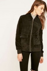 Urban Renewal Vintage Remnants ’70s Collared Suede Bomber Jacket in black. Casual Jackets | on trend fashion