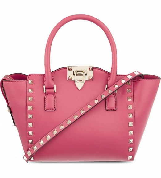 VALENTINO Rockstud mini structured leather tote deep fuxia – pink handbags – designer bags – luxury accessories - flipped