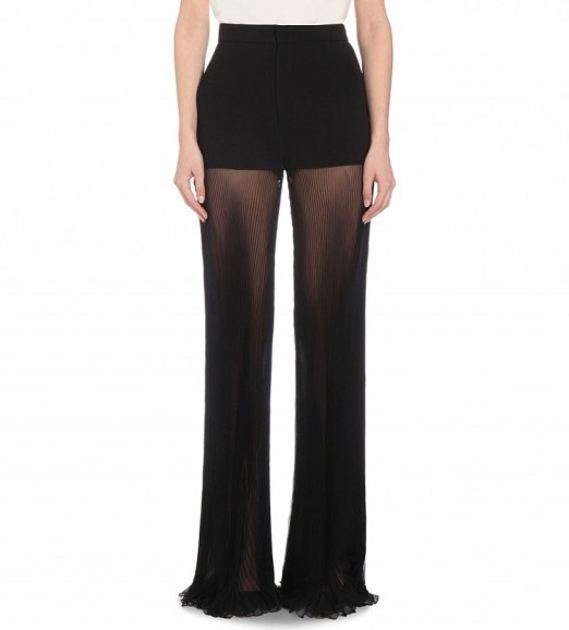 VERSACE Sheer-leg silk trousers black – as worn by Alesha Dixon at the National Television Awards, 20 January 2016. Celebrity fashion | star style | designer wide leg pants | what celebrities wear to events | NTAs - flipped