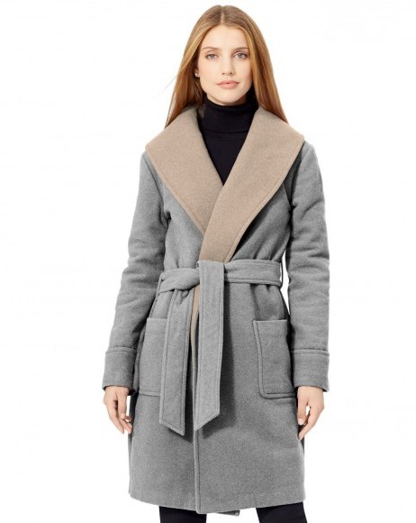 RALPH LAURENT WOOL WRAP COAT in grey heather – as worn by Sofia Vergara out in West Hollywood, 28 December 2015. Casual star style | winter coats | celebrity fashion | what celebrities wear - flipped