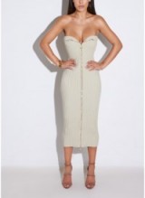 JLUXLABEL Zipped In My Tube Sweater Dress beige. Plunge front | ribbed dresses | plunging necklines | party fashion | going out glamour