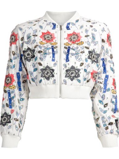 ALICE+OLIVIA embroidered beaded bomber jacket. Short embellished jackets | womens designer fashion | floral embroidery | bead embellishments - flipped