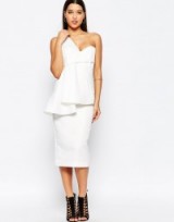 AQAQ Tosso Midi Dress With One Shoulder Pleat Detail in cream. Party fashion – going out dresses – evening wear