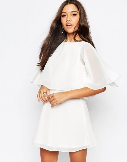 ASOS Crop Cape Mini Skater Dress white. Semi sheer party dresses – short length – going out fashion - flipped