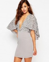 ASOS Embellished Cape Back Mini Dress grey. Glamorous party dresses – going out fashion – occasion glamour