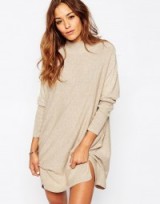 ASOS Tunic Dress With High Neck In Cashmere Mix in oatmeal. Casual winter style – sweater dresses – knitwear – knitted fashion