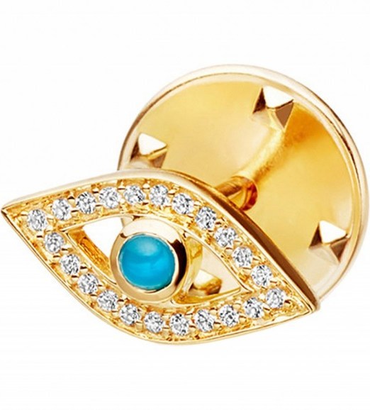 ASTLEY CLARKE Evil eye biography 18ct yellow gold-plated vermeil, sapphire and turquoise pin ~ brooches ~ jewellery ~ gemstone pins - flipped