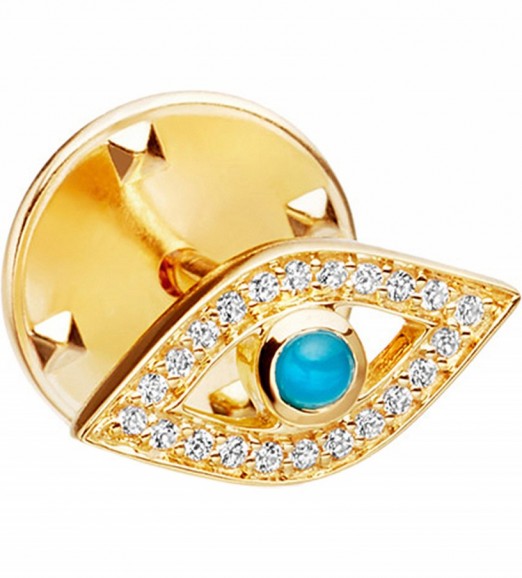 ASTLEY CLARKE Evil eye biography 18ct yellow gold-plated vermeil, sapphire and turquoise pin ~ brooches ~ jewellery ~ gemstone pins