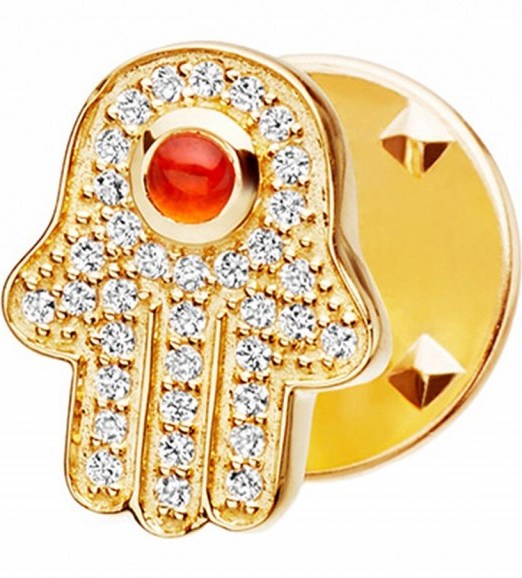 ASTLEY CLARKE Hamsa biography 18ct yellow gold-plated vermeil, sapphire and carnelian pin ~ gemstone pins ~ jewellery ~ brooches - flipped