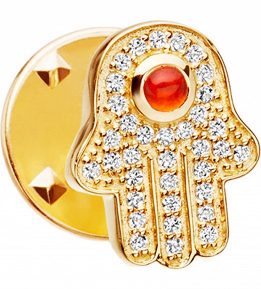 ASTLEY CLARKE Hamsa biography 18ct yellow gold-plated vermeil, sapphire and carnelian pin ~ gemstone pins ~ jewellery ~ brooches