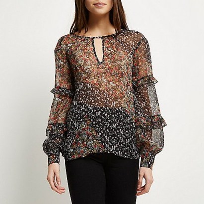 Sheer luxe…River Island Black floral print blouse ~ luxury looks ~ flower printed blouses ~ feminine tops - flipped