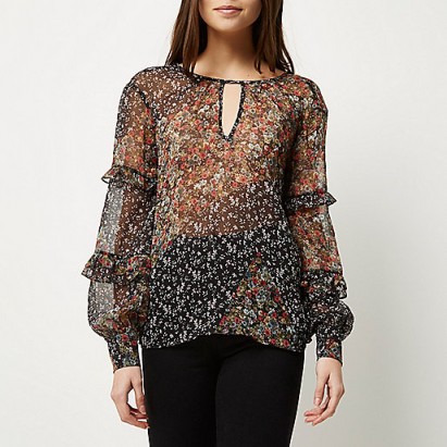 Sheer luxe…River Island Black floral print blouse ~ luxury looks ~ flower printed blouses ~ feminine tops