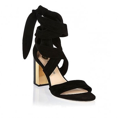 Luxe style shoes…River Island Black suede wrap mid heel sandals ~ luxury looks ~ block heels ~ ankle ties ~ going out - flipped
