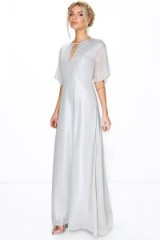 Boohoo Boutique Ivy shimmer fabric keyhole maxi dress in grey. Long evening dresses ~ party fashion ~ going out glamour