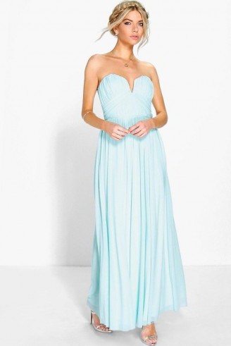 Boohoo Boutique Sia mesh rouched plunge maxi dress in mint. Strapless occasion dresses ~ long party fashion ~ evening wear - flipped