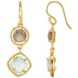 Luxe style jewellery ~ Azuni 18ct Gold Plated Twin Stone Drop Earrings, Aqua Chalcedony/Labradorite. Luxury looking jewelry – affordable accessories