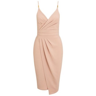 Affordable luxe ~ Miss Selfridge Strappy Pencil Wrap Dress, Nude. Party dresses – luxury looks – occasion fashion - flipped