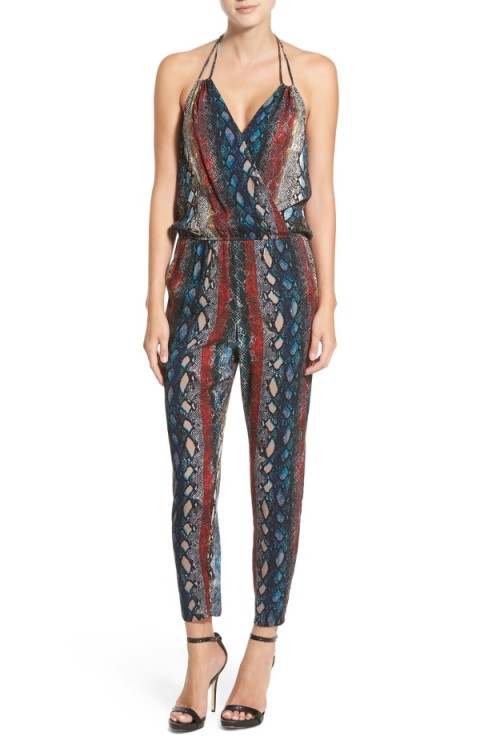 Ella Moss ‘Wonderlust’ Snakeskin Print Halter Jumpsuit – in the style of Kate Hudson out for an evening in West Hollywood with friends, 4 February 2016. Celebrity fashion | star style | halterneck jumpsuits | what celebrities wear