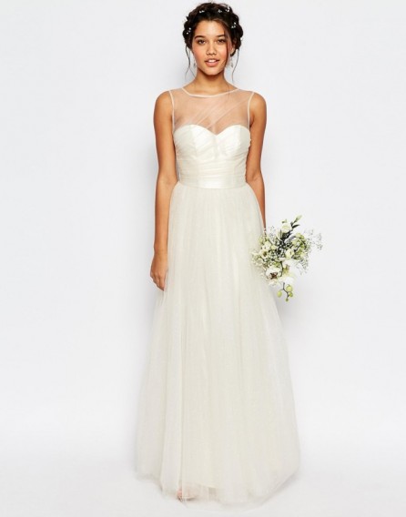 Chi Chi London Bridal Tulle Maxi Dress – cream sleeveless wedding dresses – affordable bridal gowns – glitter embellished overlay – feminine style – spring / summer weddings