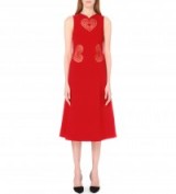 CHRISTOPHER KANE Red heart-embroidered crepe midi dress ~ hearts ~ fashion ~ dresses