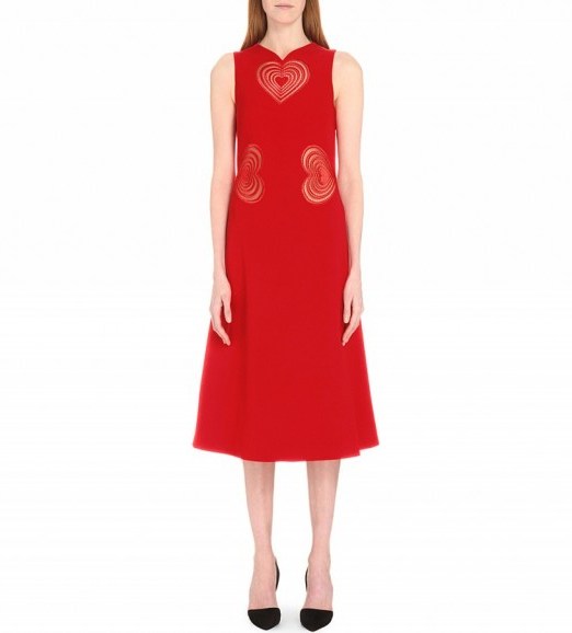 CHRISTOPHER KANE Red heart-embroidered crepe midi dress ~ hearts ~ fashion ~ dresses - flipped
