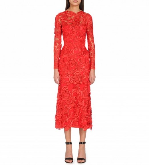 CHRISTOPHER KANE Red heart-embroidered lace dress ~ Hearts ~ fashion ~ dresses - flipped