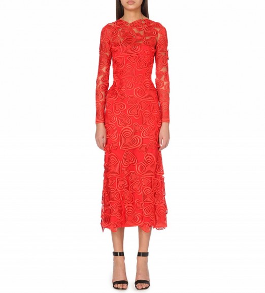 CHRISTOPHER KANE Red heart-embroidered lace dress ~ Hearts ~ fashion ~ dresses
