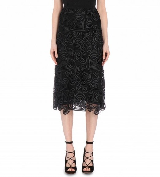 CHRISTOPHER KANE Black heart-embroidered lace skirt ~ skirts ~ hearts ~ fashion - flipped