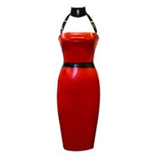 Atsuko Kudo Restricted Strapless Pencil Dress in red – as worn by Kylie Jenner out for an evening in L.A. 1 February 2016. Celebrity fashion | star style | what celebrities wear | strapless latex dresses - flipped