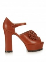 REDVALENTINO Embellished leather platform Mary-Jane sandals – tan brown Mary Janes – vintage style shoes – 70s look – retro looks – platforms – designer high heels