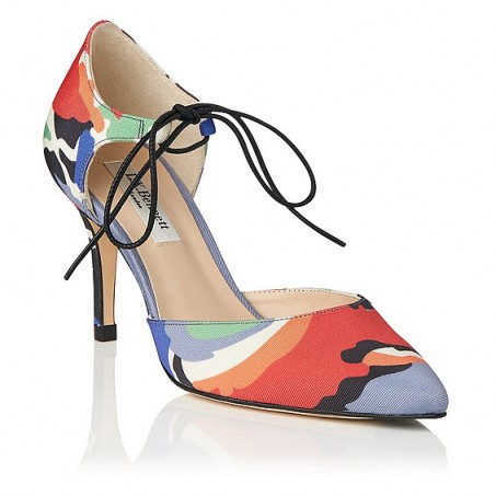 L.K. Bennett Fauna Print Pointed Courts – stylish court shoes – multi-coloured pumps – front ties