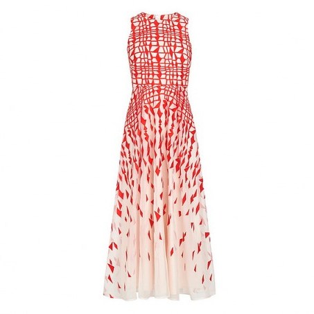 L.K. Bennett Georgia Layered Full Midi Dress – stylish dresses – red and white prints – occasion wear - flipped