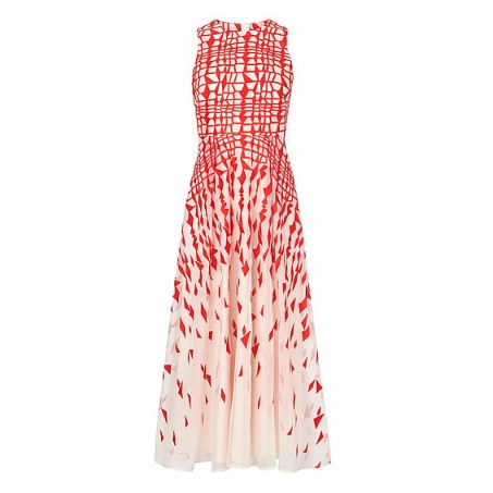 L.K. Bennett Georgia Layered Full Midi Dress – stylish dresses – red and white prints – occasion wear