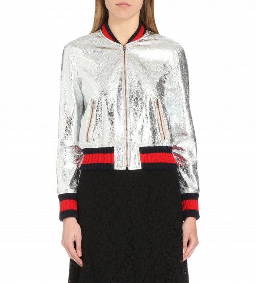 GUCCI Metallic wool-blend bomber jacket ~ silver metallics ~ shiny jackets ~ casual luxe - flipped