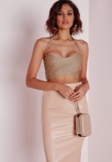 Affordable luxe…Missguided halterneck sheen rib crop top – mink coloured tops – party fashion – luxury style – evening wear