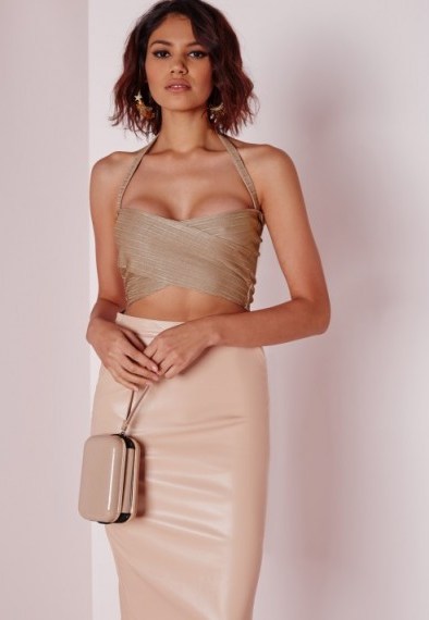Affordable luxe…Missguided halterneck sheen rib crop top – mink coloured tops – party fashion – luxury style – evening wear - flipped